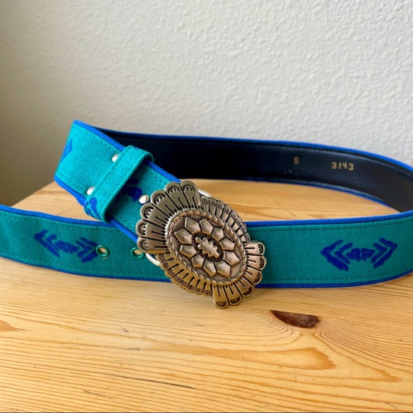 Accessories - Vintage Southwestern Style Belt Teal Blue Silver S